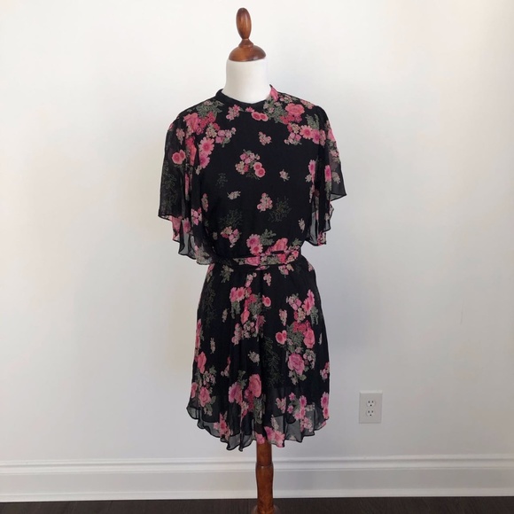 Zara | Dresses | Zara Black And Pink Floral Open Back Dress | Poshmark
